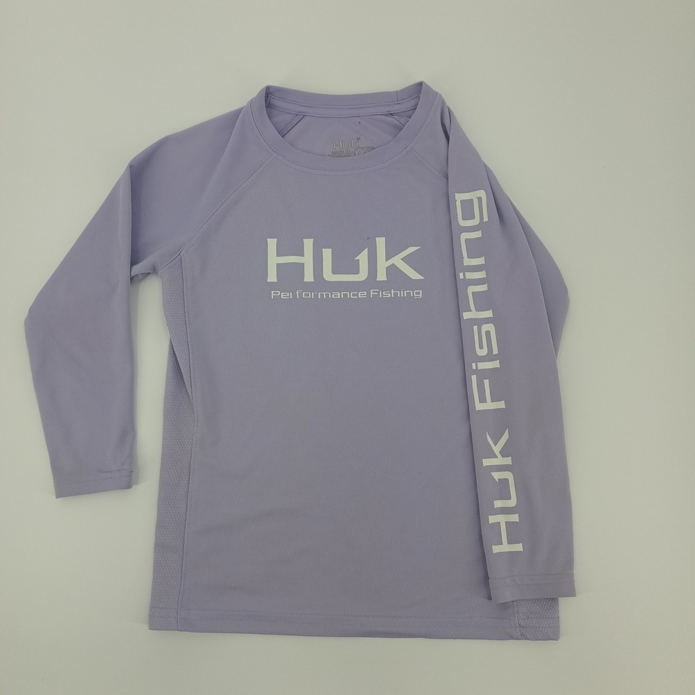 Huk Performance Fishing Shirt Youth YXS Long Sleeve Lavender Purple Mesh Sides